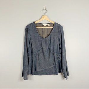 J. Jill Chambray Denim Long Sleeve  Blouse Ruffle Top Shirt